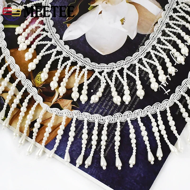 Beaded Trim Fringe - 1/2Yards Pearl Beaded Tassel Fringe Sewing