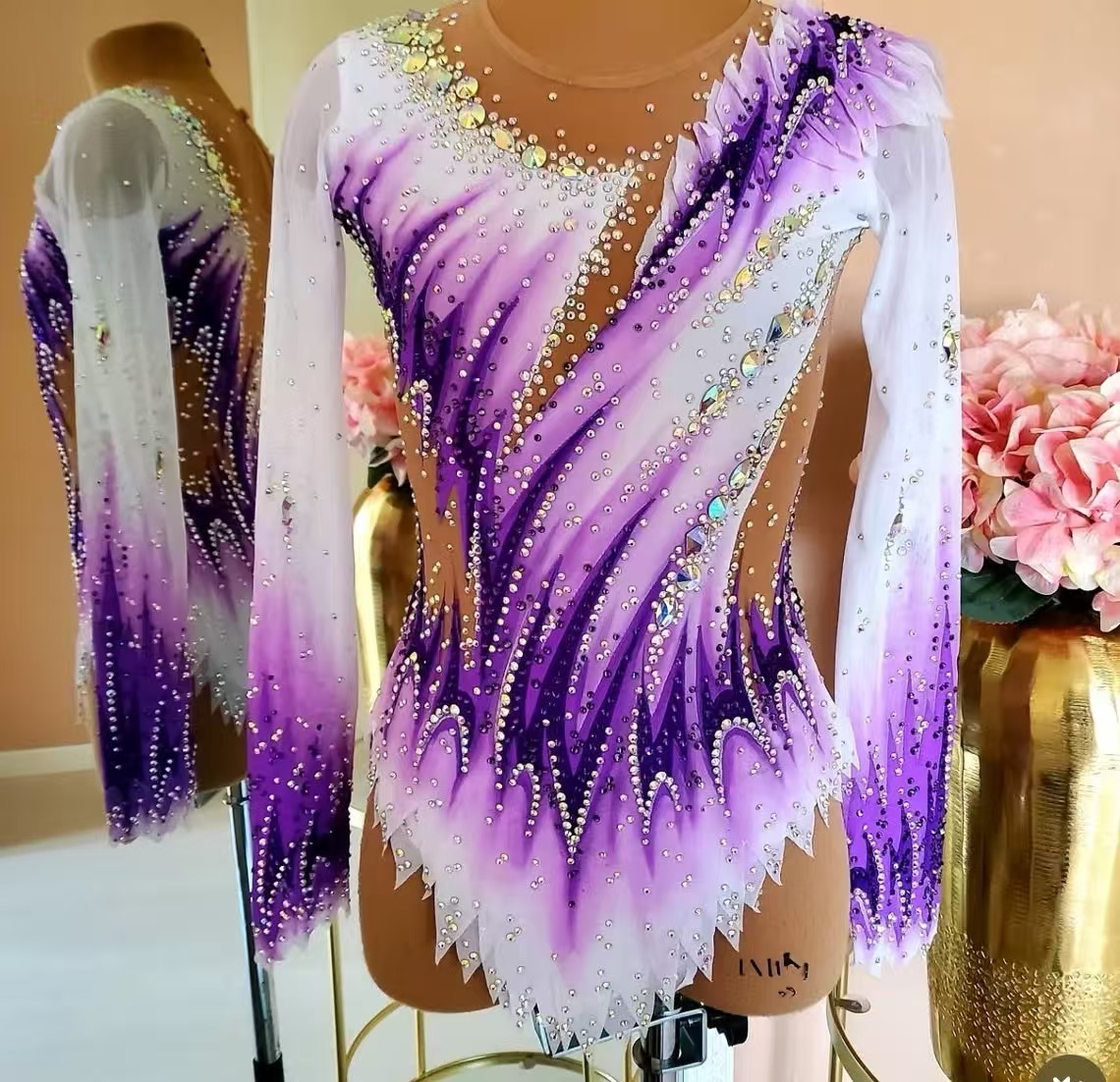 Girls Purple White Rhythmic Gy - Rhinestone Banding Trim recension och pris