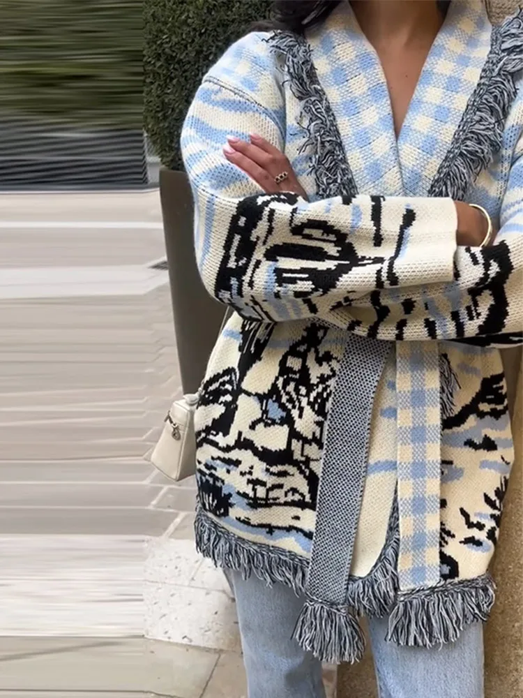 Print Knit Tassel Cardigan Wom - Tassel Fringe Trim recension och pris